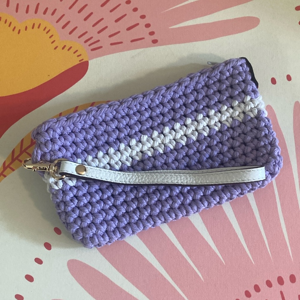 Purple and White Crochet Wristlet